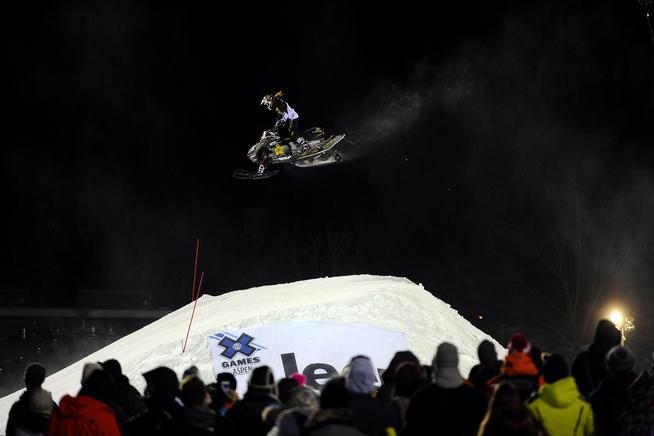 ASPEN, CO. - JANUARY 22:  Colten Moore wins the Snowmobile Speed & Style, Thursday January 22, Winter X Games 2015 on Buttermilk Mountain.  (Photo By Mahala Gaylord/The Denver Post) 